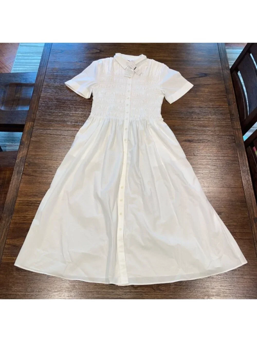 NWT J.Crew Petite Elsie Shirt-Dress MP White Smocked Midi Cotton Poplin A-Line